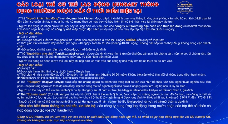 Các loại thẻ cư trú lao động Hungary thông dụng thường được cấp ở thời điểm hiện tại
